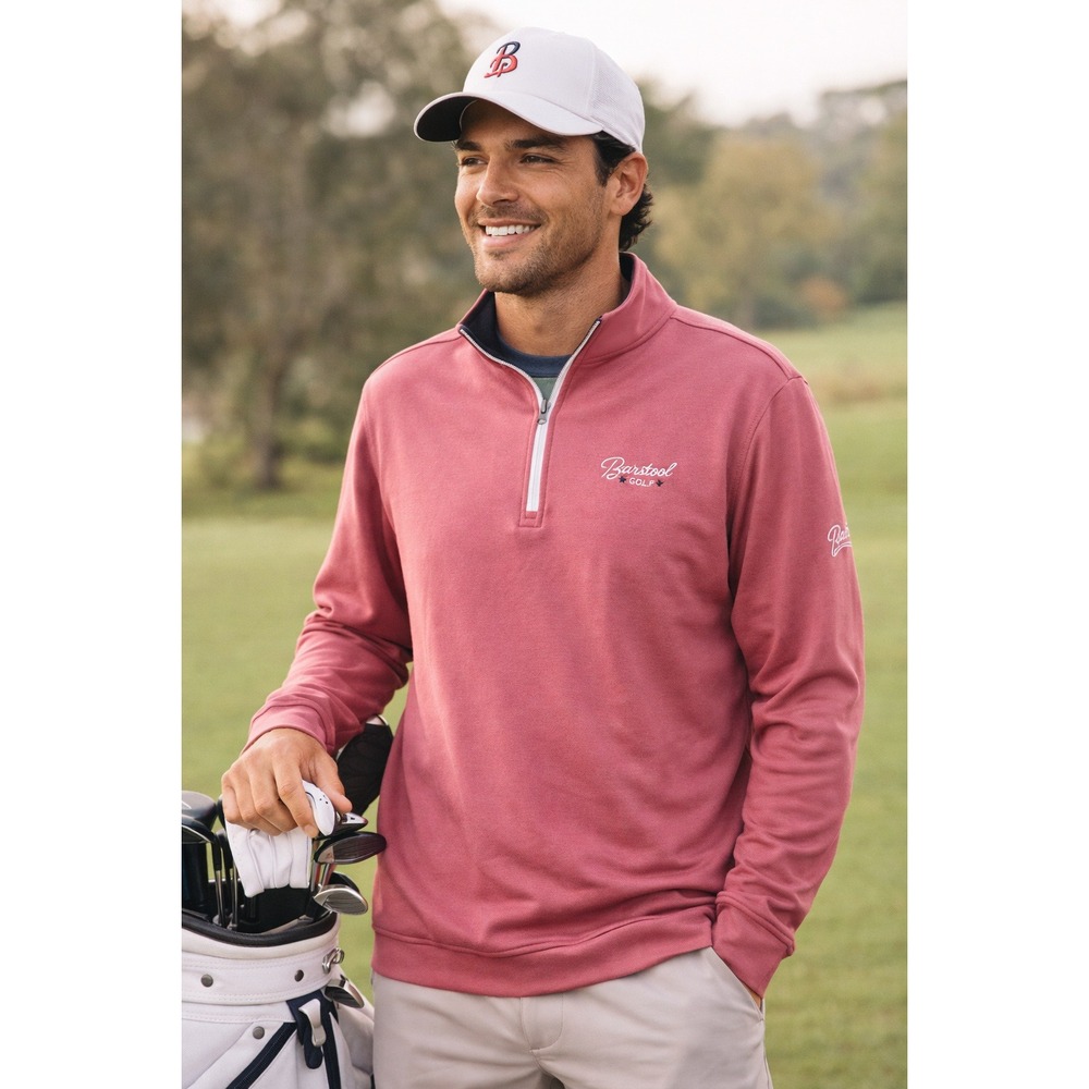 Rhoback Barstool Golf Quarter Zip Pullover Pink XL Performance Preppy